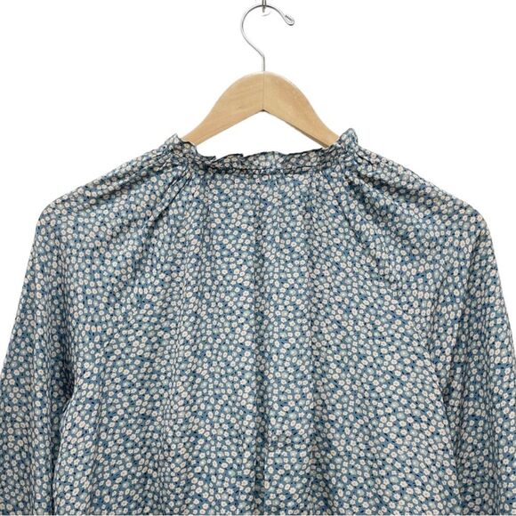 Madewell 100% Silk Poet Top Dusty Slate Blue & Cream Bitsy Floral Size Medium - Picture 9 of 15